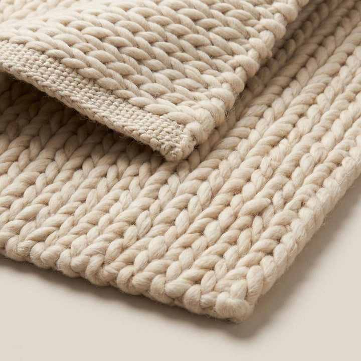 Translation missing: es.Chunky Knit Wool Rug, Neutral Beige Chunky Wool Area Rug, Scandinavian Minimalist Cozy Living Room Rug