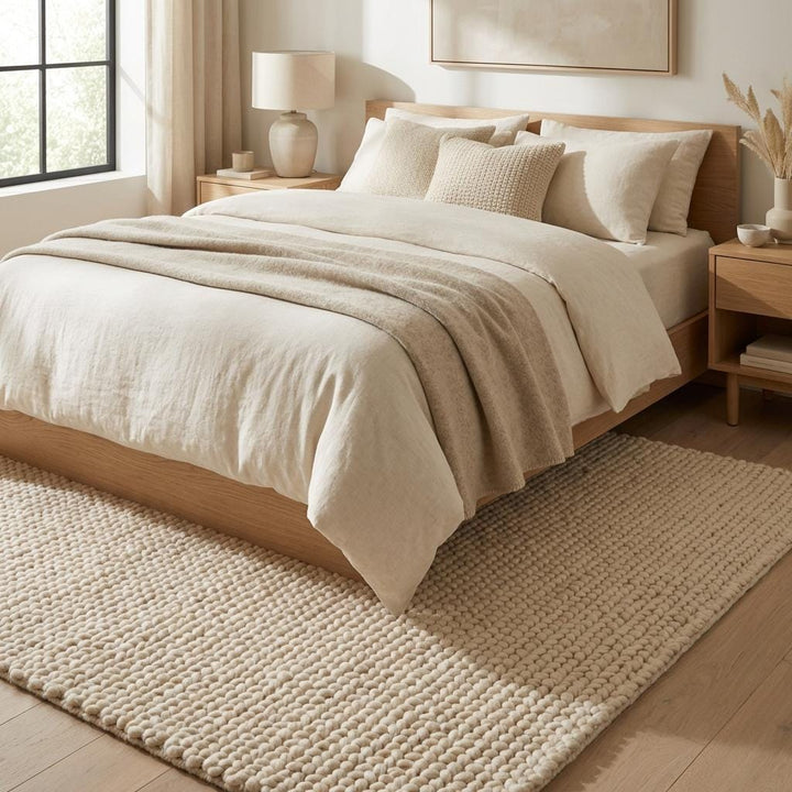 Translation missing: es.Chunky Knit Wool Rug, Neutral Beige Chunky Wool Area Rug, Scandinavian Minimalist Cozy Living Room Rug