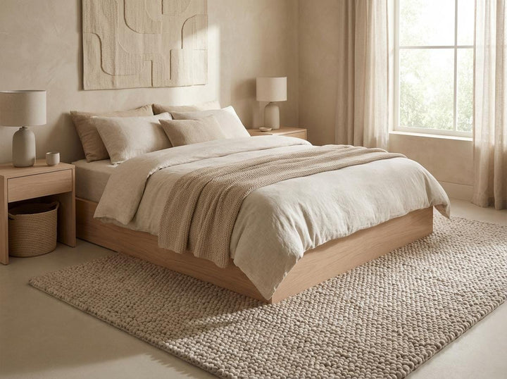 Translation missing: en.Chunky Knit Wool Rug Neutral Beige Pebble Texture Handmade Thick Cozy Modern Minimalist Area Rug