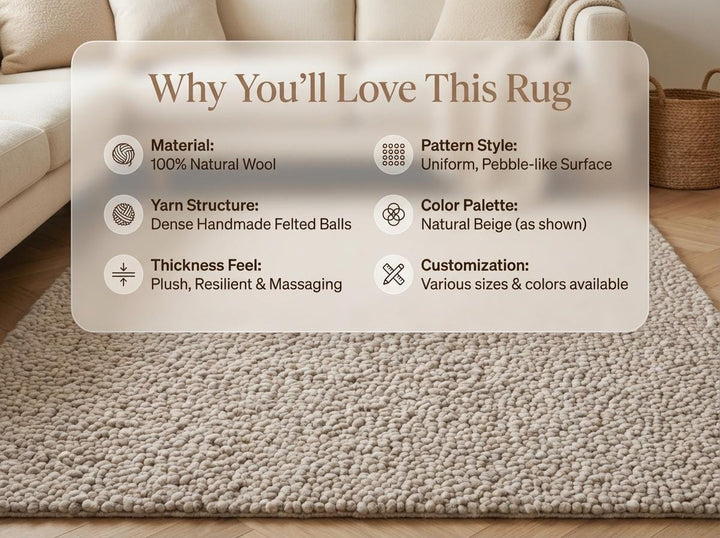Translation missing: en.Chunky Knit Wool Rug Neutral Beige Pebble Texture Handmade Thick Cozy Modern Minimalist Area Rug