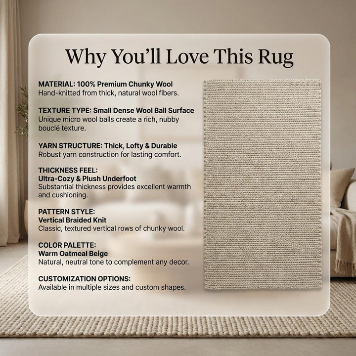 Translation missing: es.Chunky knit wool rug in neutral ivory with thick, plush texture for cozy living room décor