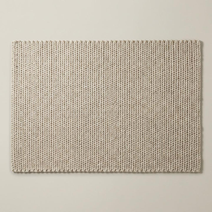 Translation missing: es.Chunky knit wool rug in neutral cream color with thick plush loops for cozy living room décor