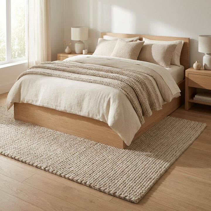Translation missing: es.Chunky knit wool rug in neutral ivory with thick textured loops for cozy, luxurious living room décor