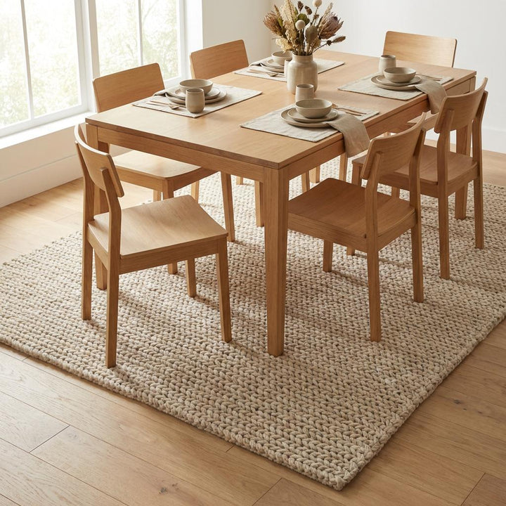 Translation missing: es.Chunky knit wool rug in neutral ivory, thick textured plush area rug for cozy living room decor