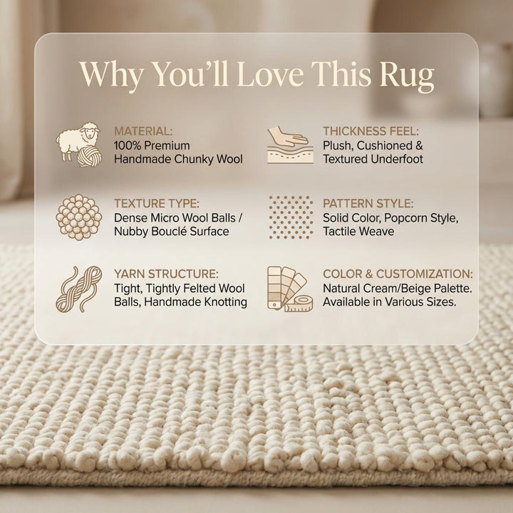 Translation missing: es.Chunky knit wool rug with thick neutral texture in cozy living room setting