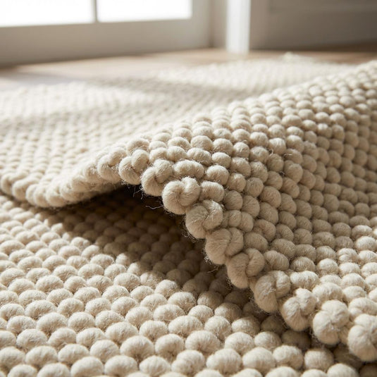 Translation missing: es.Chunky knit wool rug in ivory with thick, plush loops, perfect for cozy living rooms and nurseries