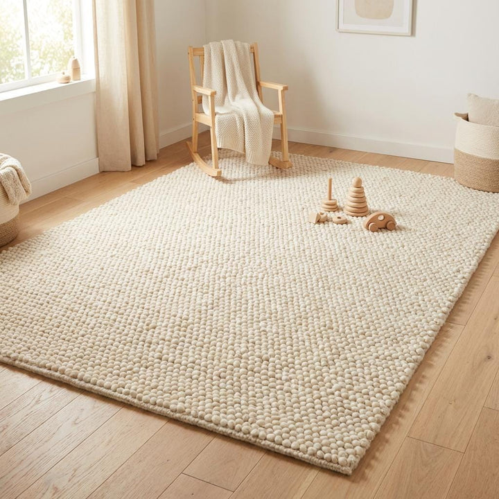 Translation missing: es.Chunky knit wool rug with thick, neutral textured loops for cozy living room or nursery floors