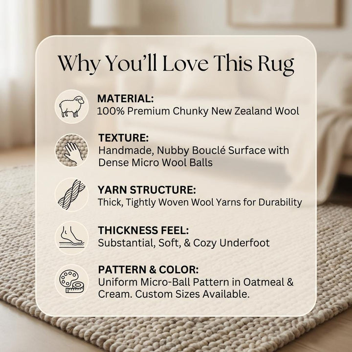 Translation missing: es.Chunky Knit Wool Rug – Thick Neutral Wool Area Rug, Cozy Modern Home Décor, Soft Textured Luxury Floor Rug for Living Room, Bedroom