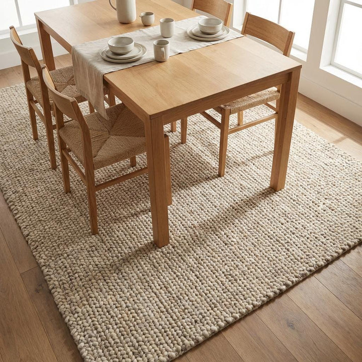 Translation missing: es.Chunky Knit Wool Rug – Thick Neutral Wool Area Rug, Cozy Modern Home Décor, Soft Textured Luxury Floor Rug for Living Room, Bedroom