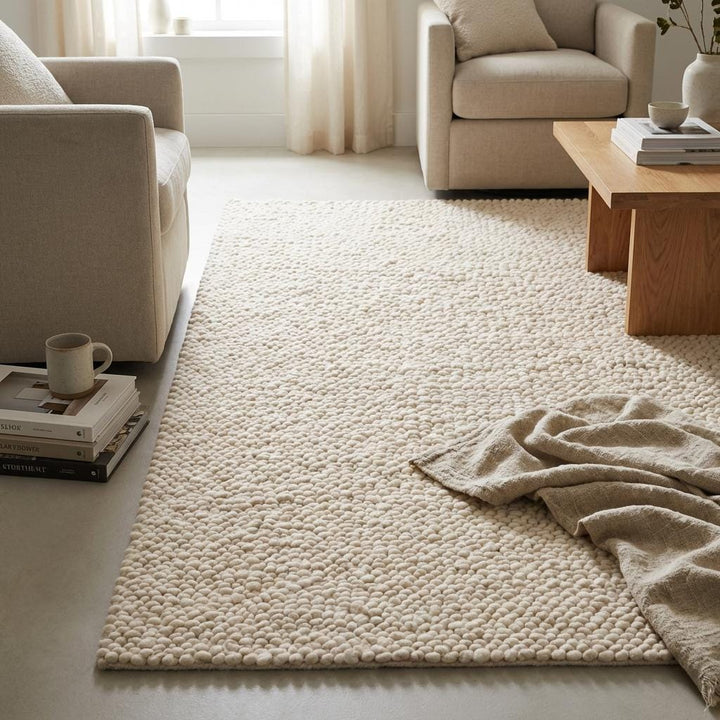 Translation missing: es.Chunky Knit Wool Rug, Thick Textured Neutral Area Rug, Handmade Ivory Loop Rug, Cozy Minimalist Scandinavian Floor Rug, Soft Nursery Rug
