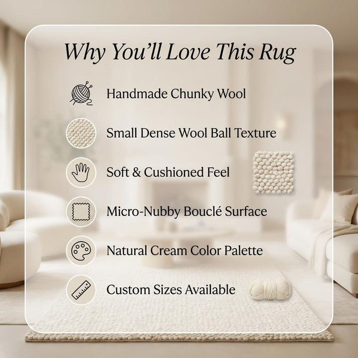 Translation missing: es.Chunky Knit Wool Rug, Thick Textured Neutral Area Rug, Handmade Ivory Loop Rug, Cozy Minimalist Scandinavian Floor Rug, Soft Nursery Rug