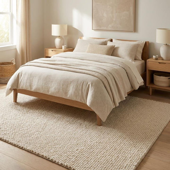 Translation missing: es.Chunky Knit Wool Rug, Thick Textured Neutral Area Rug, Handmade Ivory Loop Rug, Cozy Minimalist Scandinavian Floor Rug, Soft Nursery Rug