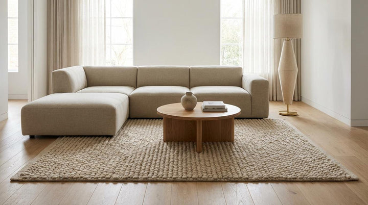 Translation missing: es.Chunky Knit Wool Rug in Cream Beige – Thick Handmade Textured Area Decor