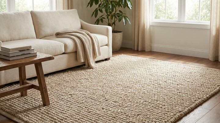 Translation missing: es.Chunky Knit Wool Rug in Cream Beige – Thick Handmade Textured Area Decor