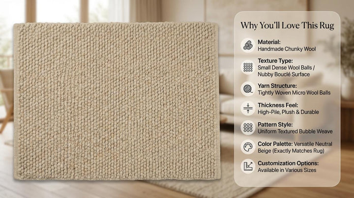 Translation missing: es.Chunky Knit Wool Rug in Cream Beige – Thick Handmade Textured Area Decor