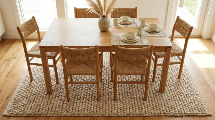 Translation missing: es.Chunky Knit Wool Rug in Cream Beige – Thick Handmade Textured Area Decor