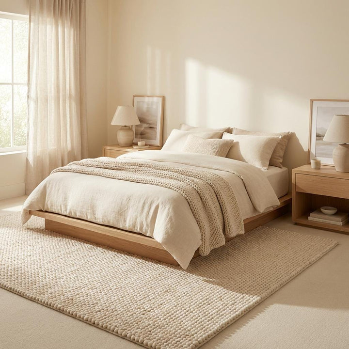 Translation missing: es.Chunky knit wool rug in ivory with thick braided texture for cozy, handcrafted floor accent