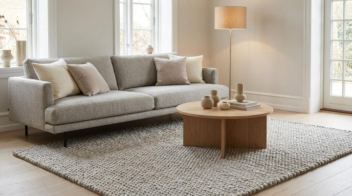 Translation missing: es.Chunky loop rug in neutral ivory with thick, textured, plush surface for cozy modern living rooms