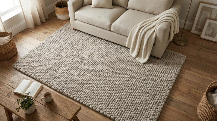 Translation missing: es.Chunky loop rug in neutral ivory with thick textured soft surface for cozy modern living rooms