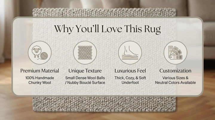 Translation missing: es.Chunky loop rug in neutral ivory with thick, plush texture for cozy modern living rooms