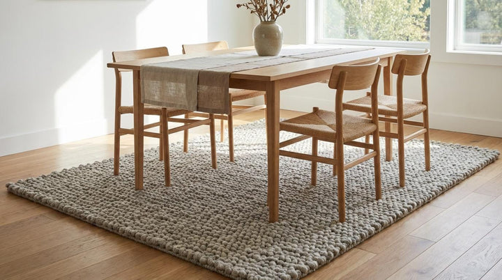 Translation missing: es.Chunky loop rug in neutral ivory with thick, textured plush surface for cozy modern living rooms