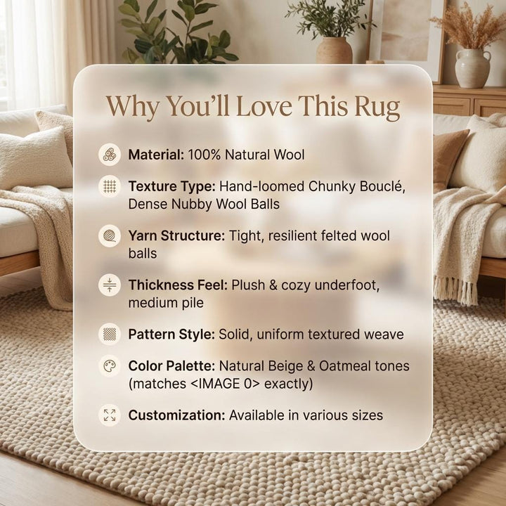 Translation missing: es.Chunky Loop Textured Area Rug, Neutral Cream Handcrafted Look Cozy Modern Organic Carpet