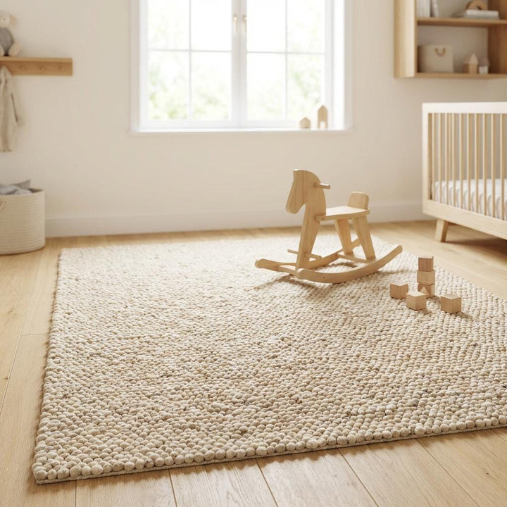 Translation missing: es.Chunky Loop Textured Area Rug, Neutral Cream Handcrafted Look Cozy Modern Organic Carpet