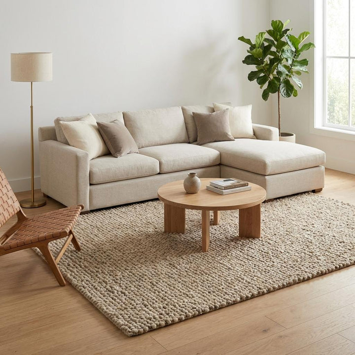 Translation missing: en.Chunky Loop Textured Area Rug – Thick Neutral Beige Cozy Modern Organic Floor Carpet