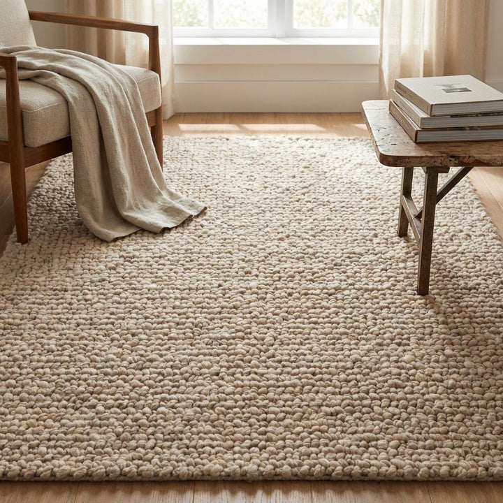Translation missing: en.Chunky Loop Textured Area Rug – Thick Neutral Beige Cozy Modern Organic Floor Carpet