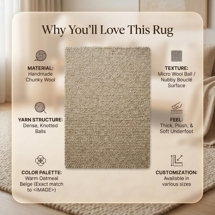 Translation missing: en.Chunky Loop Textured Area Rug – Thick Neutral Beige Cozy Modern Organic Floor Carpet