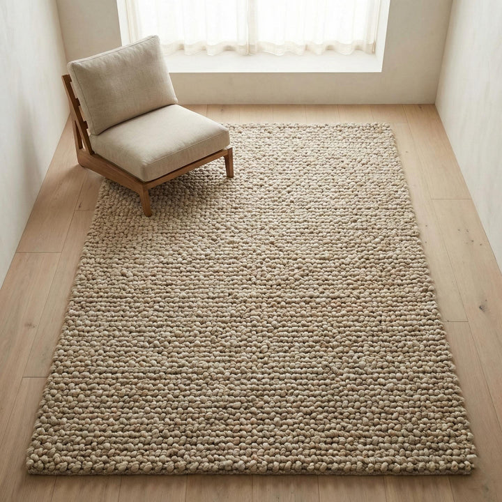 Translation missing: es.Chunky loop textured area rug in neutral beige with thick, oversized pebble-like loops for cozy modern organic interiors
