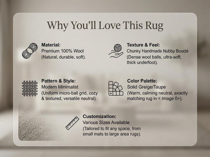 Translation missing: es.Chunky Loop Textured Neutral Area Rug, Cozy Scandinavian Style Thick Yarn Rug, Minimalist Organic Living Room Rug