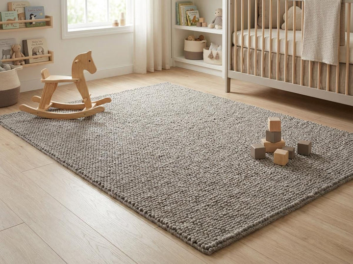 Translation missing: es.Chunky Loop Textured Neutral Area Rug, Cozy Scandinavian Style Thick Yarn Rug, Minimalist Organic Living Room Rug