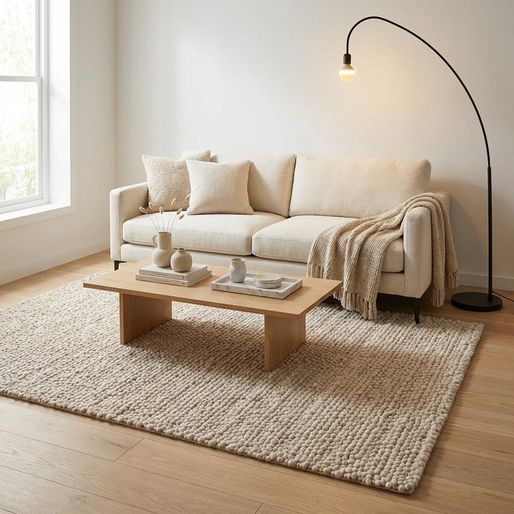 Translation missing: en.Chunky Loop Textured Neutral Area Rug, Thick Cream Minimalist Scandinavian Cozy Organic Rug