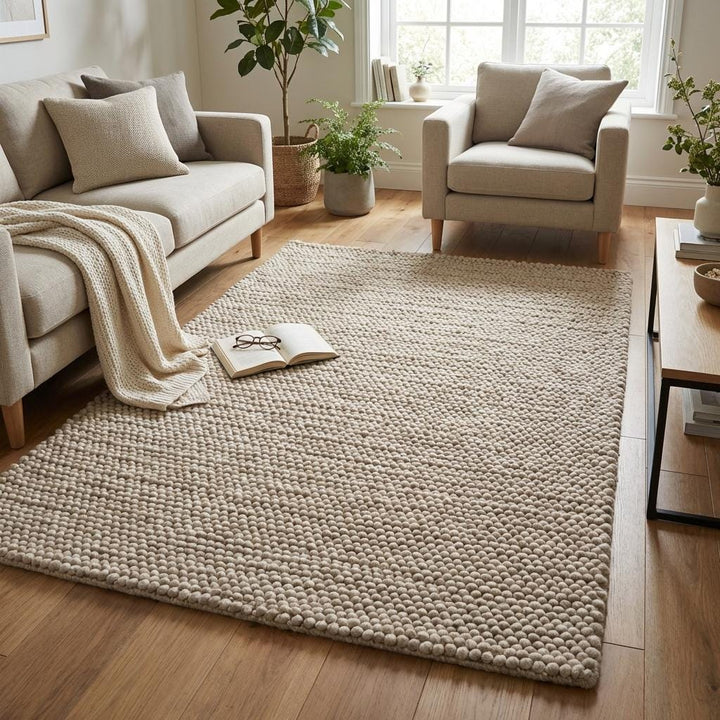 Translation missing: en.Chunky Loop Textured Neutral Area Rug, Thick Cream Minimalist Scandinavian Cozy Organic Rug