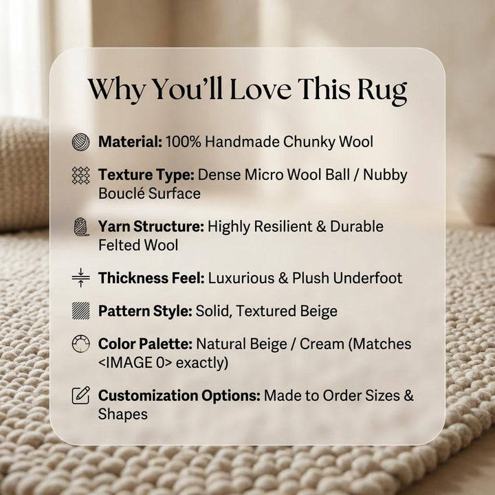 Translation missing: en.Chunky Loop Textured Neutral Area Rug, Thick Cream Minimalist Scandinavian Cozy Organic Rug