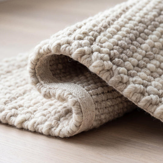 Translation missing: es.Chunky loop textured cream area rug with thick yarn loops and neutral minimalist design for cozy Scandinavian interiors