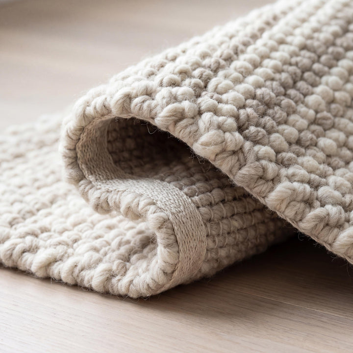 Translation missing: es.Chunky loop textured cream area rug with thick yarn loops and neutral minimalist design for cozy Scandinavian interiors