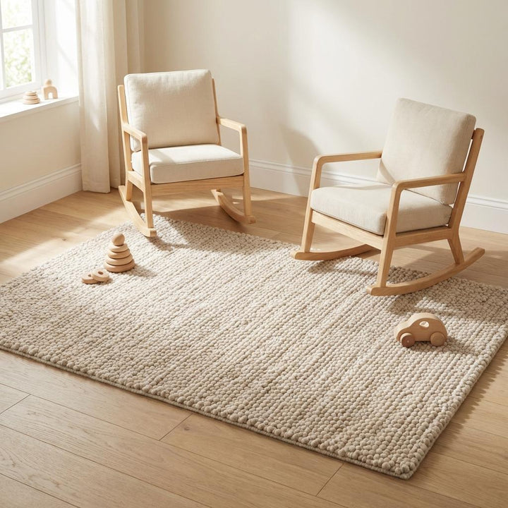 Translation missing: en.Chunky Loop Textured Neutral Area Rug, Thick Cream Minimalist Scandinavian Cozy Organic Rug