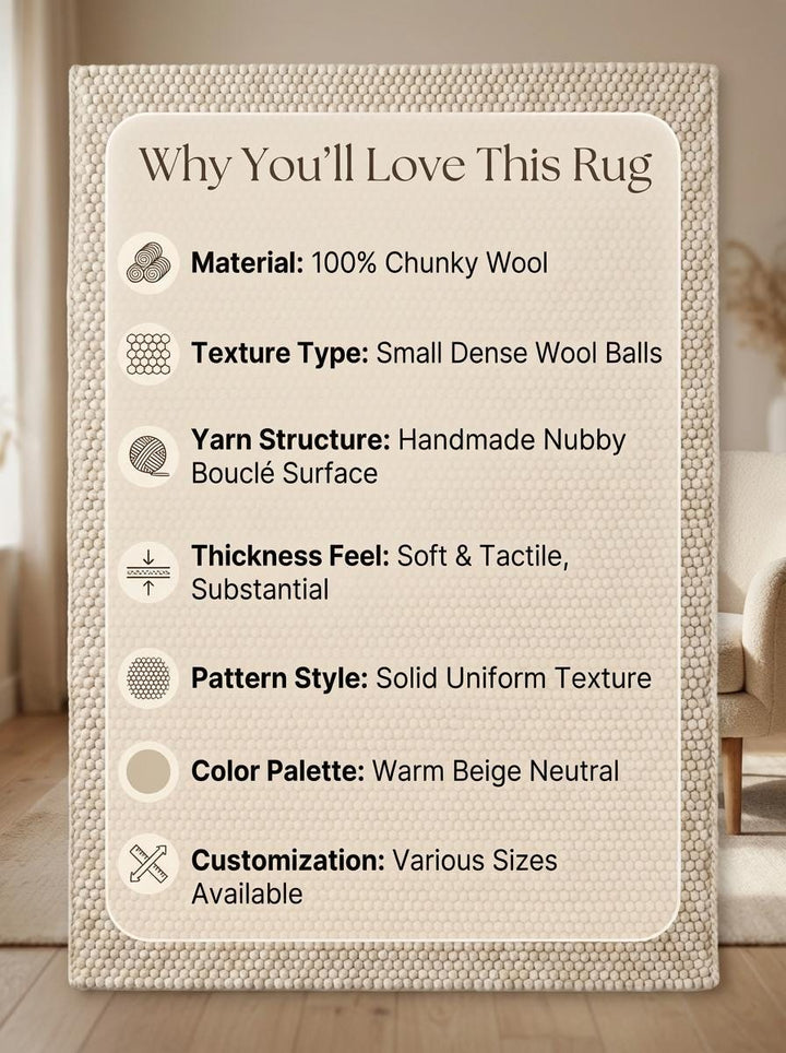 Translation missing: en.Chunky Loop Textured Rug, Cream Neutral Area Rug, Thick Handwoven Style Cozy Minimalist Floor Rug