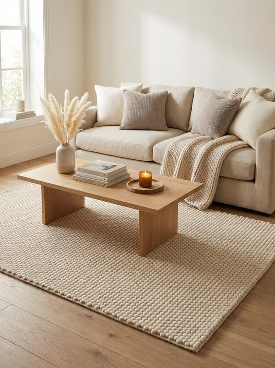 Translation missing: es.Soft chunky textured rug surface creating cozy minimalist home aesthetic