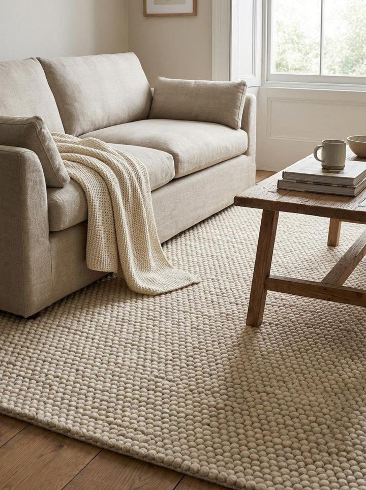 Translation missing: en.Handwoven style loop construction with thick yarn and braided border