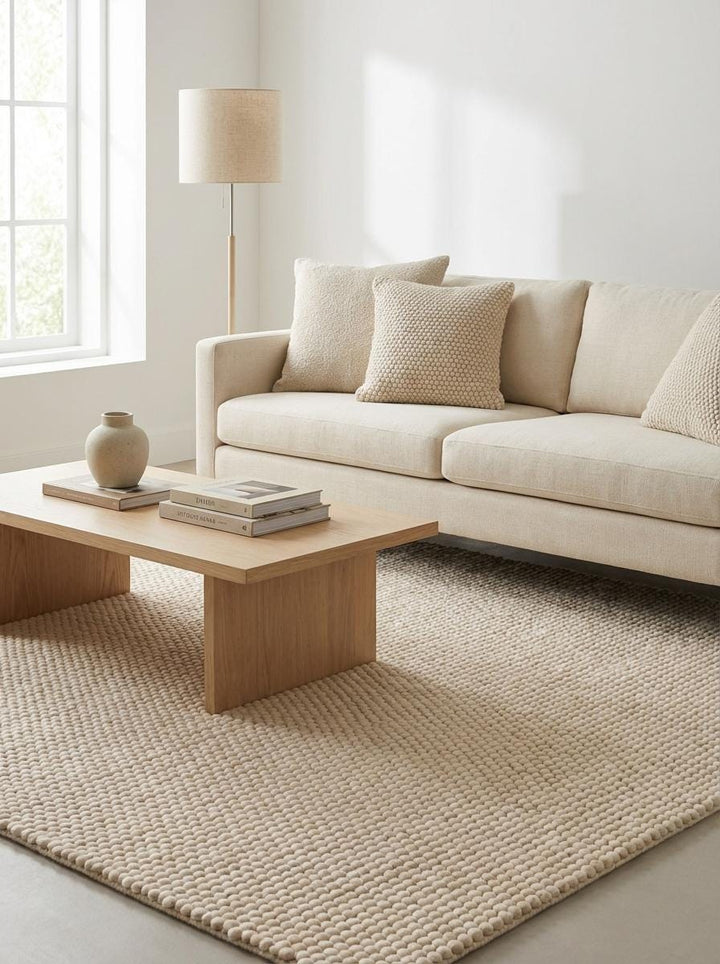 Translation missing: en.Chunky Loop Textured Rug, Cream Neutral Area Rug, Thick Handwoven Style Cozy Minimalist Floor Rug