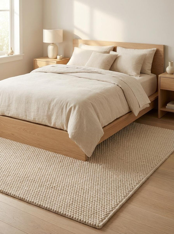 Translation missing: en.Chunky Loop Textured Rug, Cream Neutral Area Rug, Thick Handwoven Style Cozy Minimalist Floor Rug