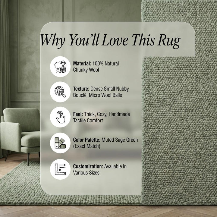 Translation missing: en.Chunky Loop Textured Sage Green Rug, Thick Cozy Minimalist Organic Area Rug