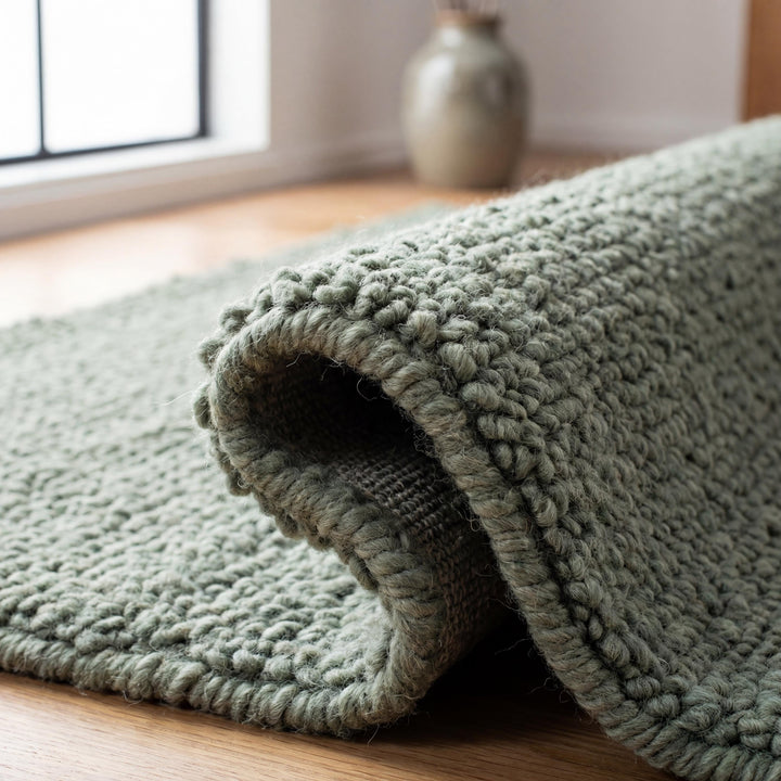 Translation missing: es.Chunky loop textured sage green rug with thick cozy minimalist organic design