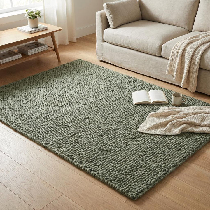 Translation missing: en.Edge detail of thick loop pile rug revealing woven backing