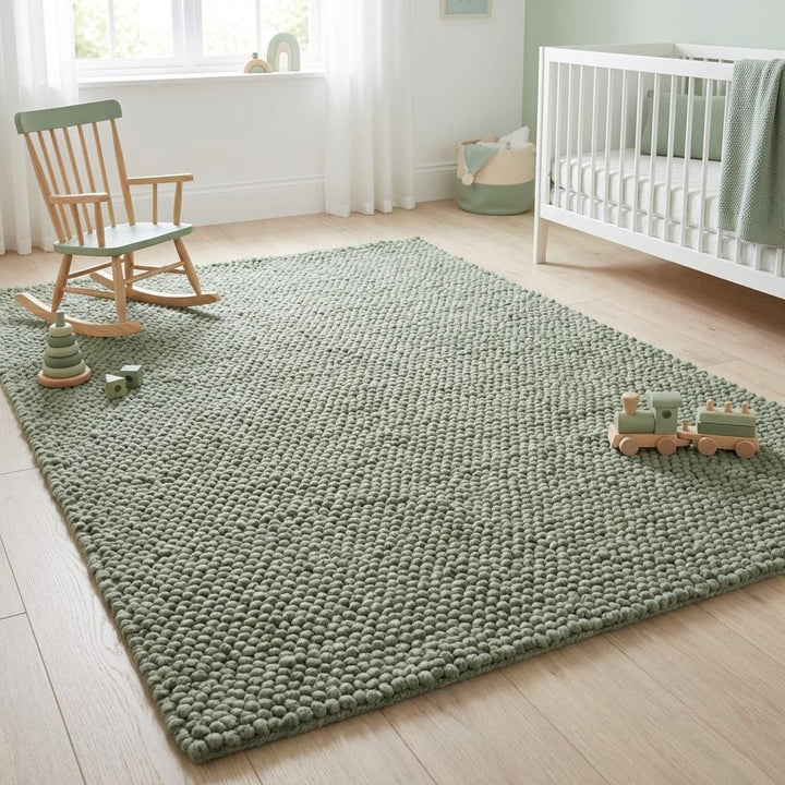 Translation missing: en.Cozy minimalist green rug styled in calm natural light interior
