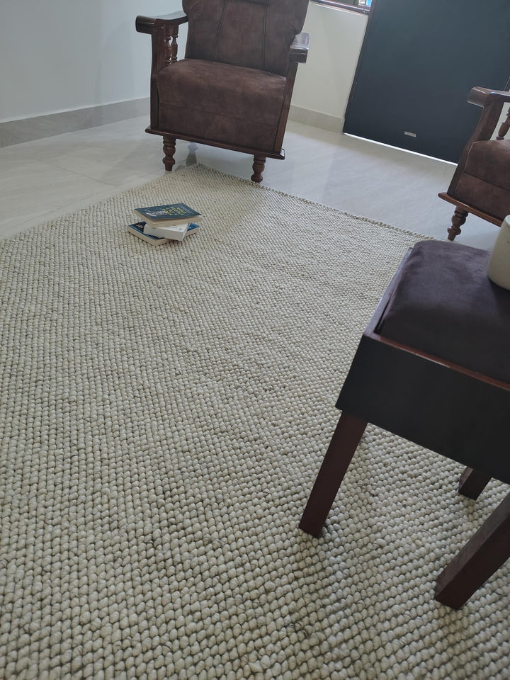 Translation missing: es.Chunky Looped Ivory Rug – Thick Textured Neutral Minimalist Floor Accent