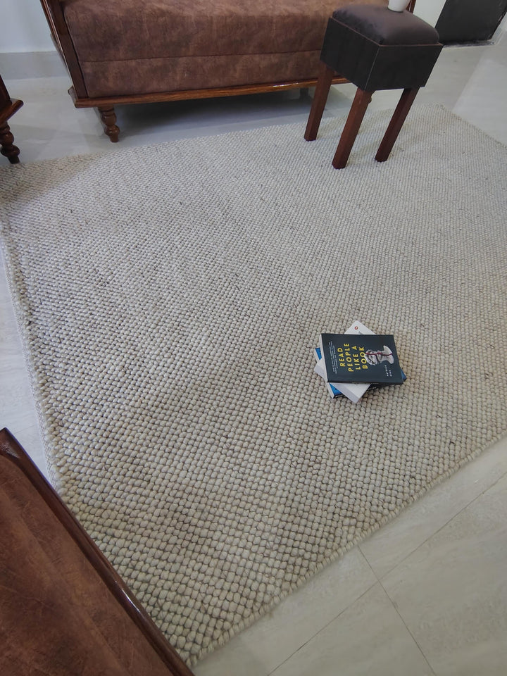 Translation missing: es.Chunky Looped Ivory Rug – Thick Textured Neutral Minimalist Floor Accent